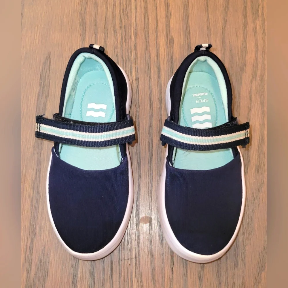 Girl's Sperry Mast Port Plushwave Navy Shoes with Velcro Strap Size 6